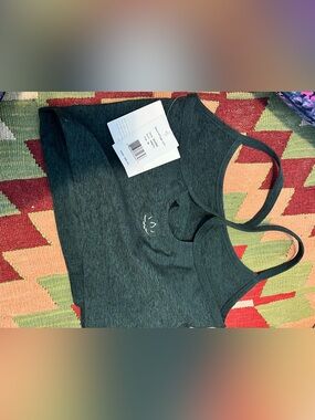 Women’s beyond yoga crop top bra in dark green, size m